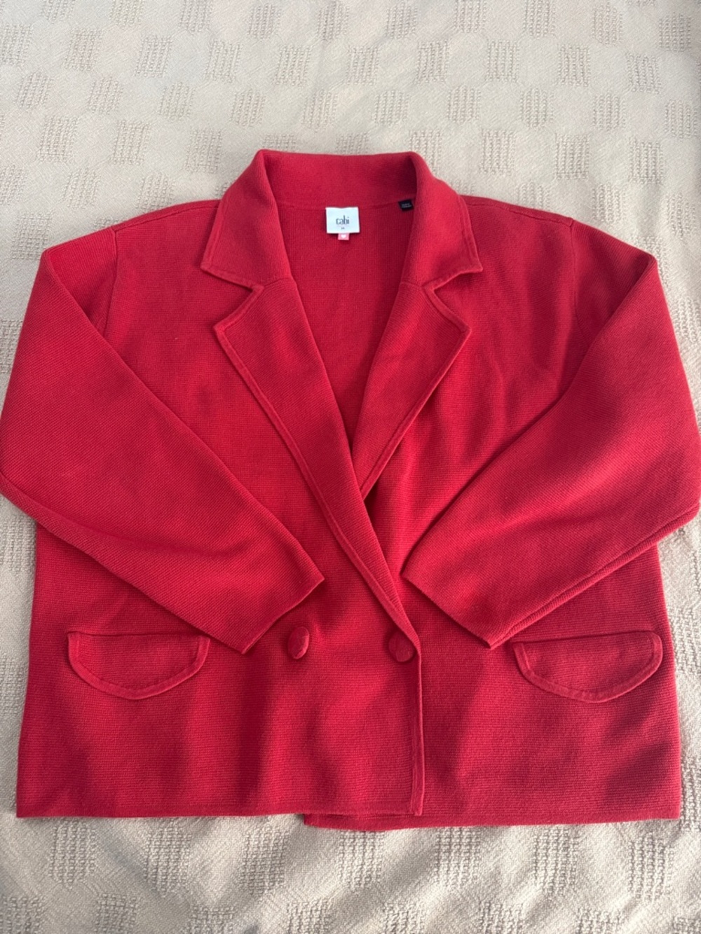 CAbi Red Knit Double-Breasted Blazer Jacket